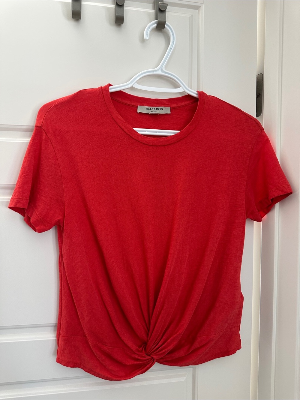 All Saints Red Short-Sleeve Twist-Front Tee
